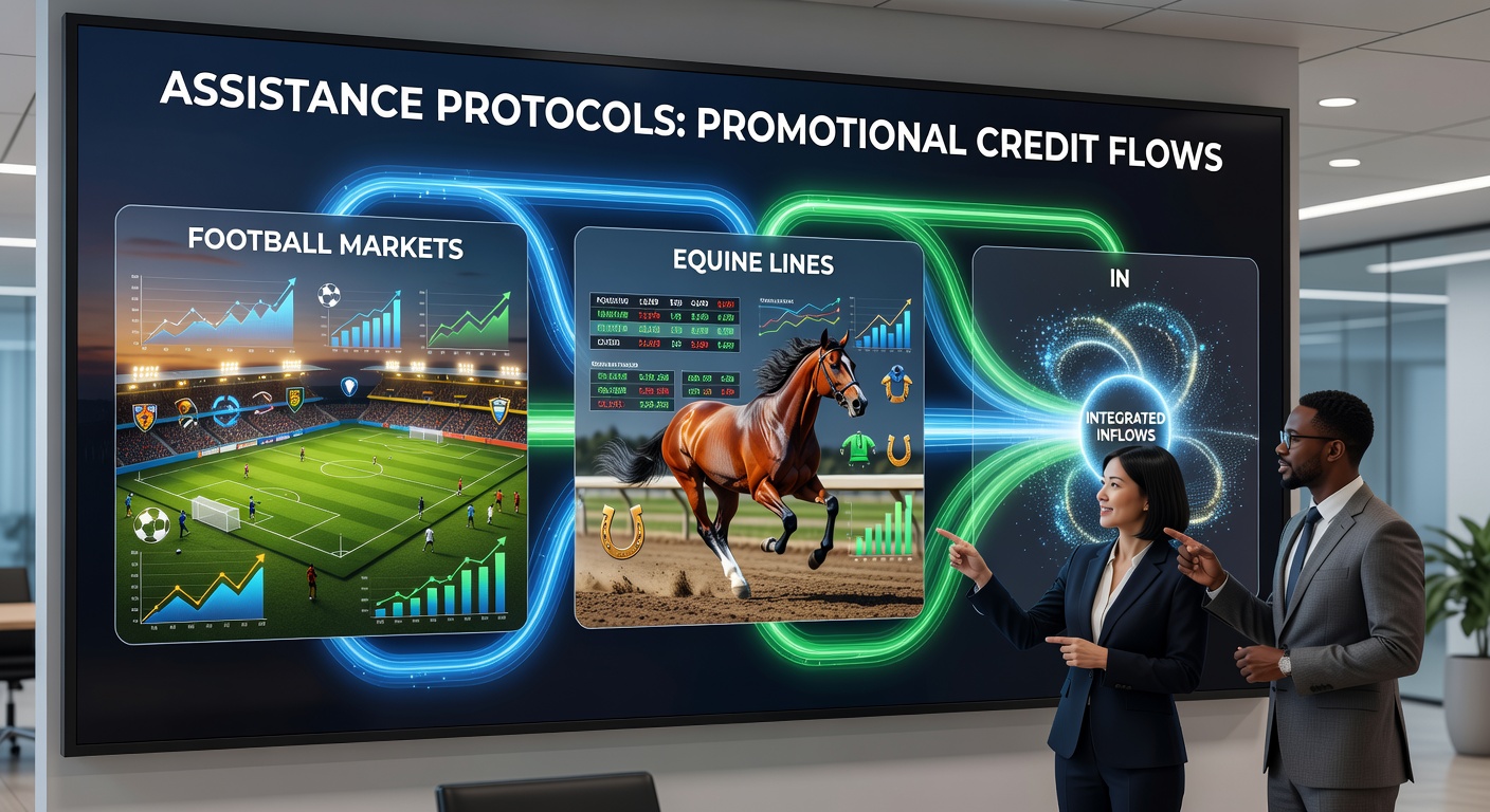 Support workflow diagram showing credit allocation steps for soccer, racing, and live casino sessions