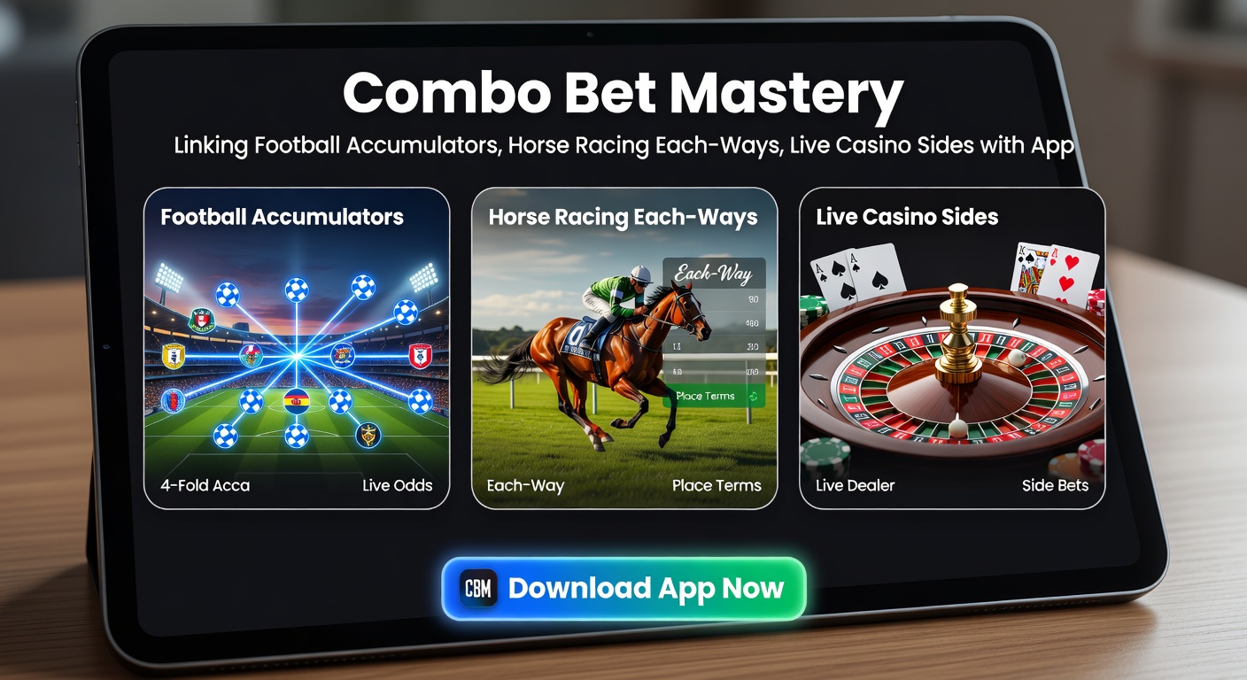 Vibrant scene of a horse crossing the finish line in a close each-way finish, with digital overlays of football scorelines, casino cards, app notifications, bonus multipliers, payment clocks, and support chat bubbles
