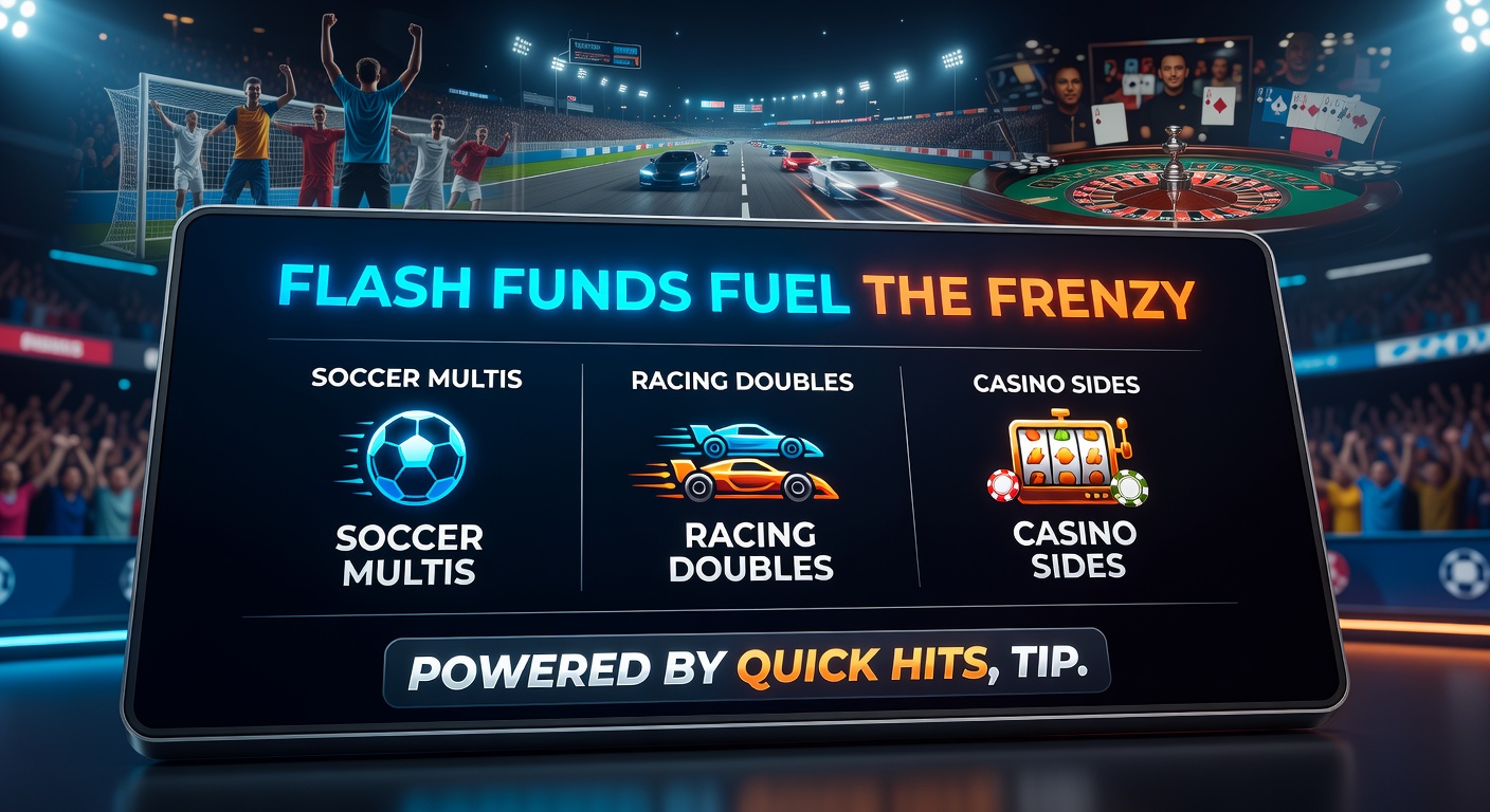 Vibrant image capturing horse racing doubles in motion, with overlaid elements of instant deposit icons, tip charts, and app screens for a complete betting ecosystem