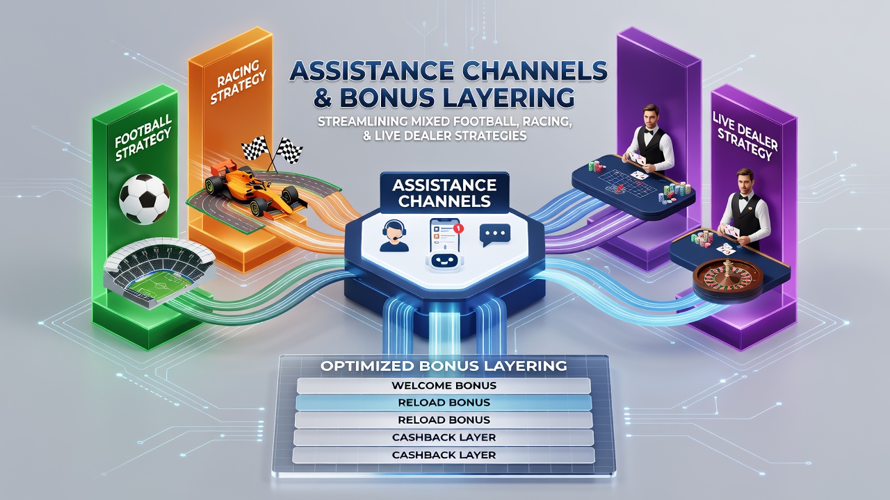 Support agent explaining layered bonuses for soccer, horse racing, and live casino games