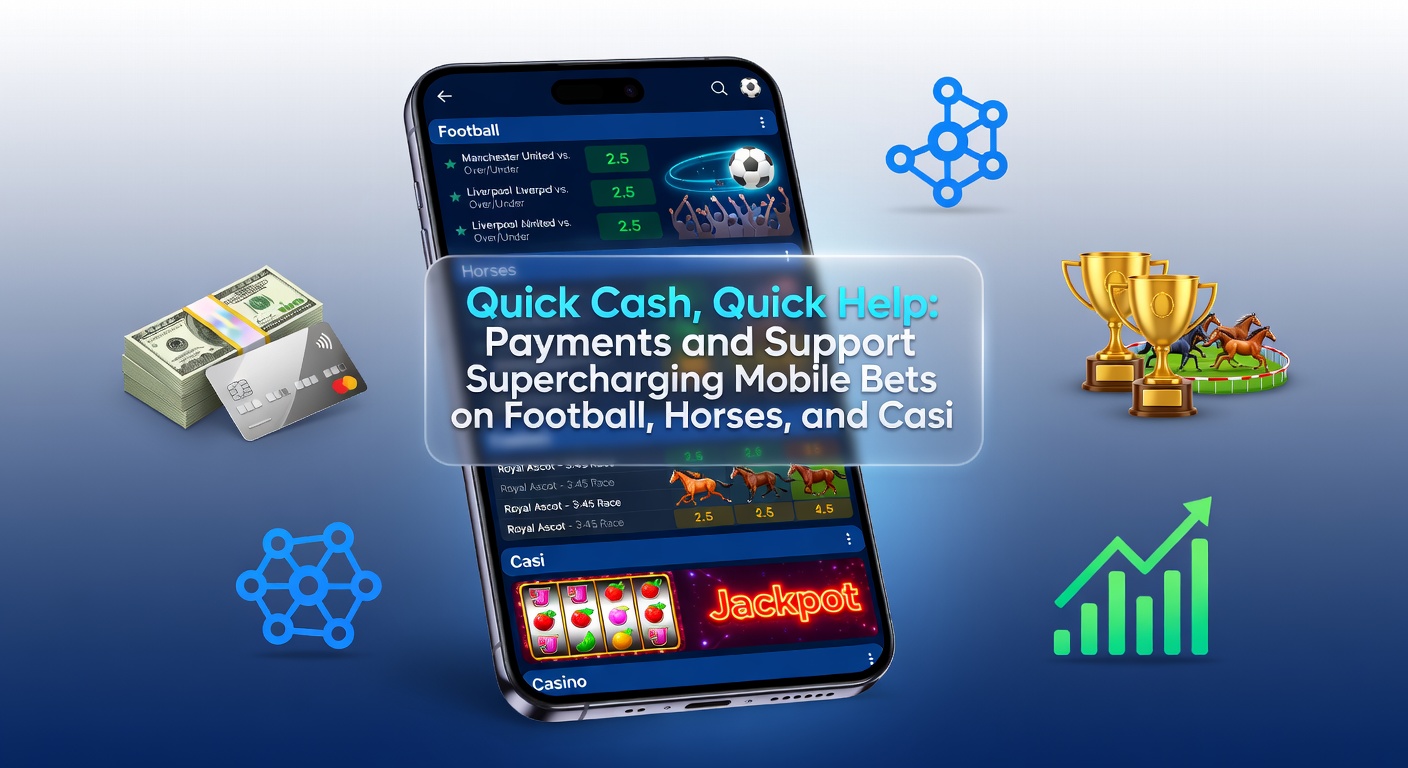 Close-up of a betting app notification for instant withdrawal confirmation, featuring soccer pitch graphic, galloping horse silhouette, and spinning slot reels in the background