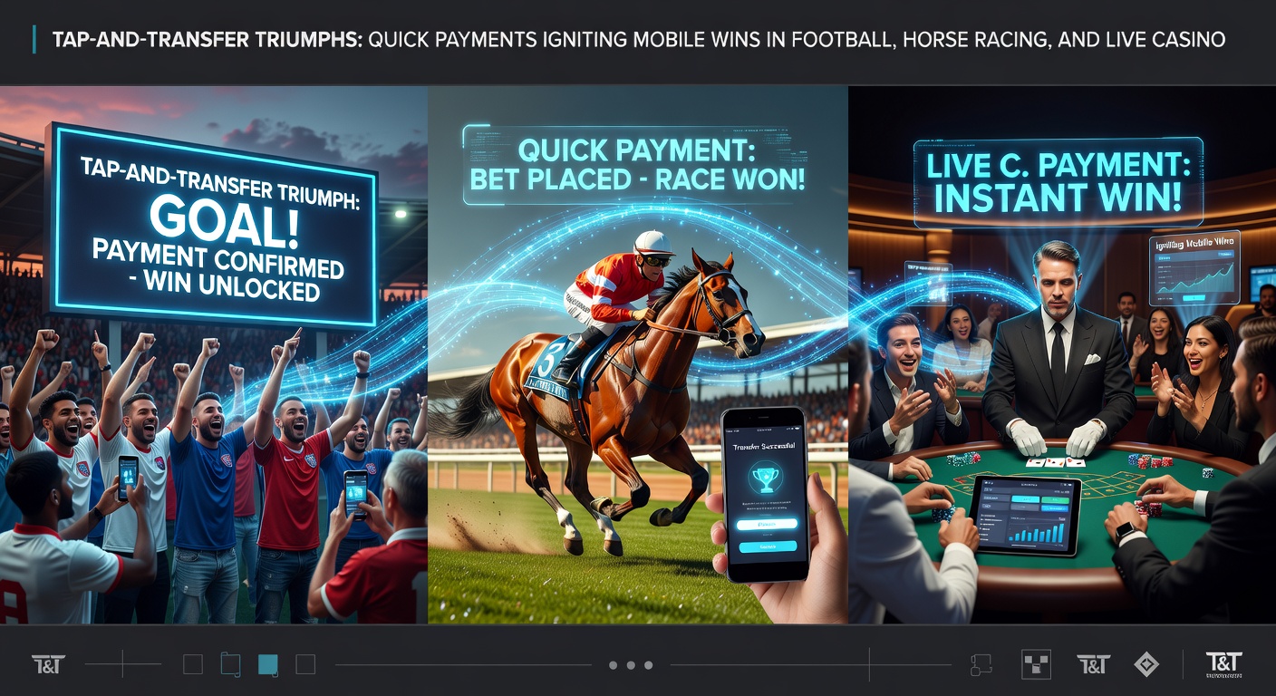 Dynamic scene of a horse race finish line on a mobile screen, overlaid with a successful instant transfer notification and payout confirmation