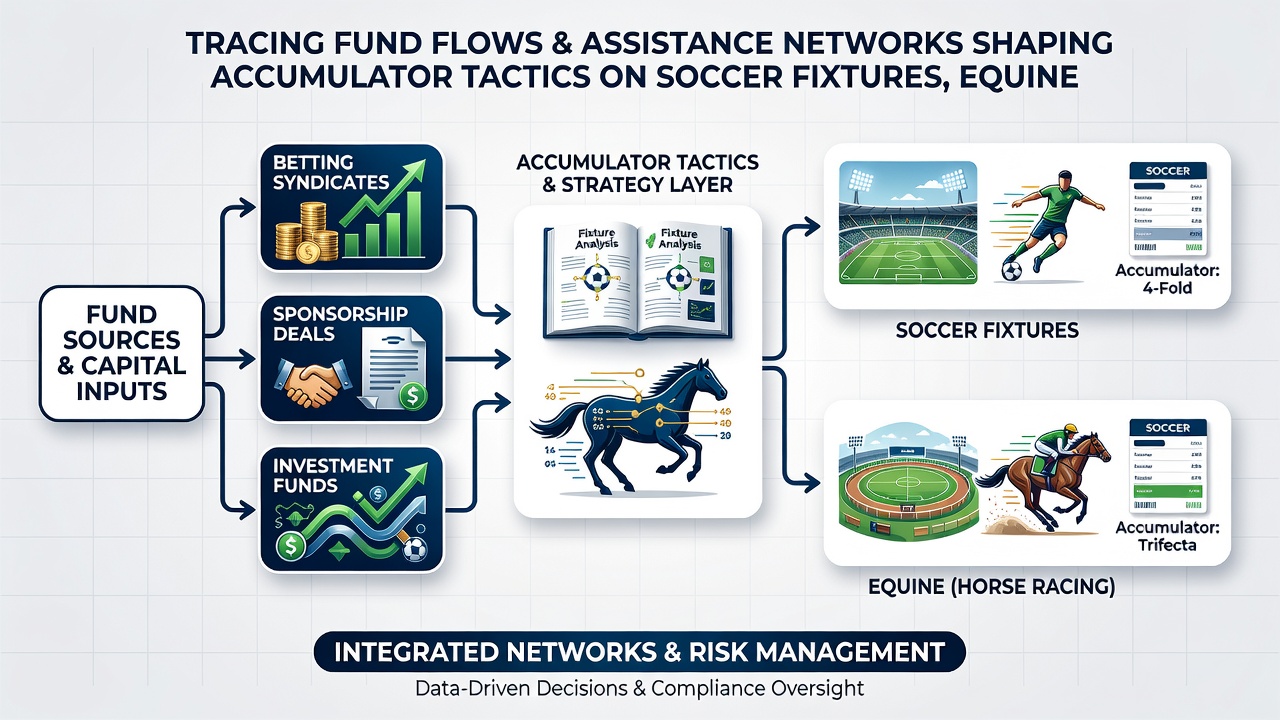 Illustration of assistance networks connecting tipster services with payment systems for multi-sport accumulator bets